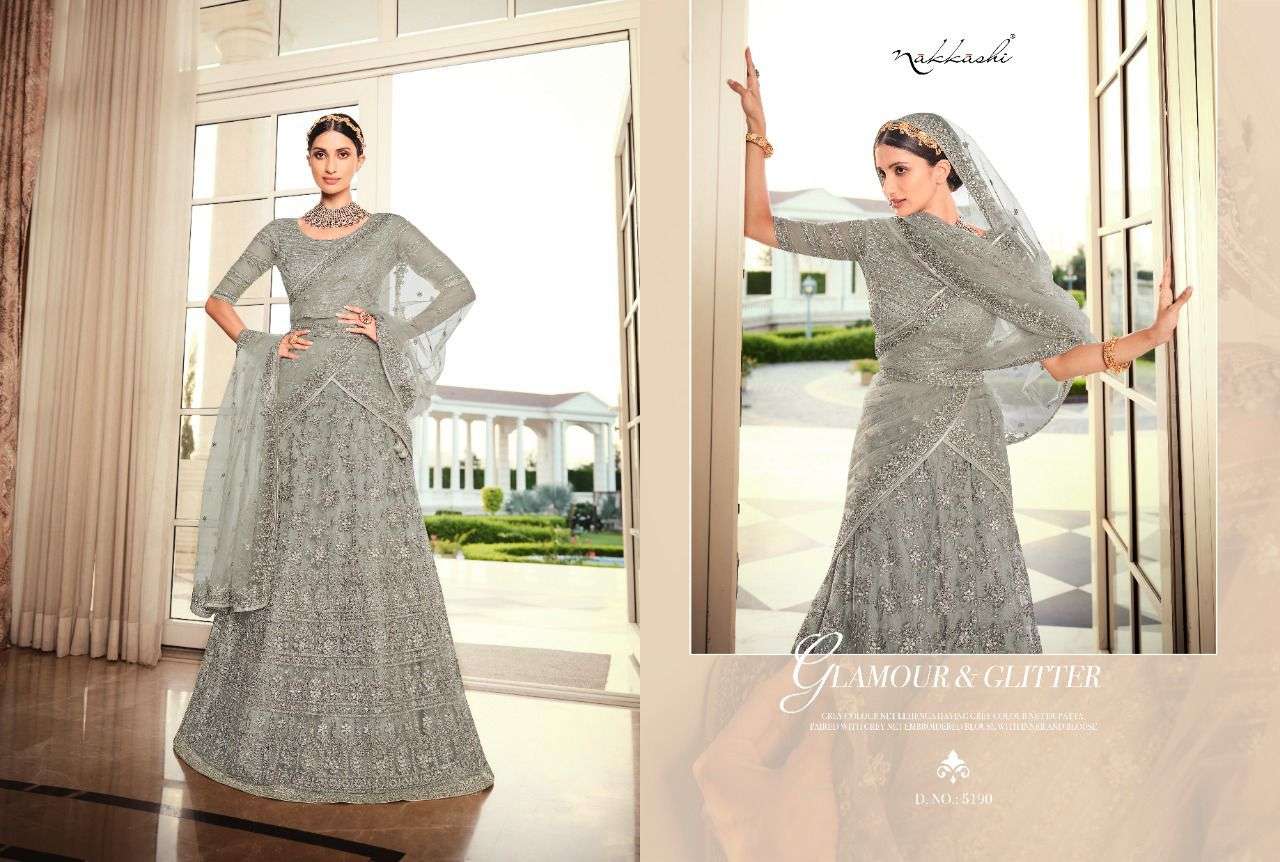 GLAMOUR BY NAKKASHI 5184 TO 5190 SERIES BEAUTIFUL COLORFUL FANCY WEDDING COLLECTION OCCASIONAL WEAR & PARTY WEAR HANDLOOM SILK LEHENGAS AT WHOLESALE PRICE