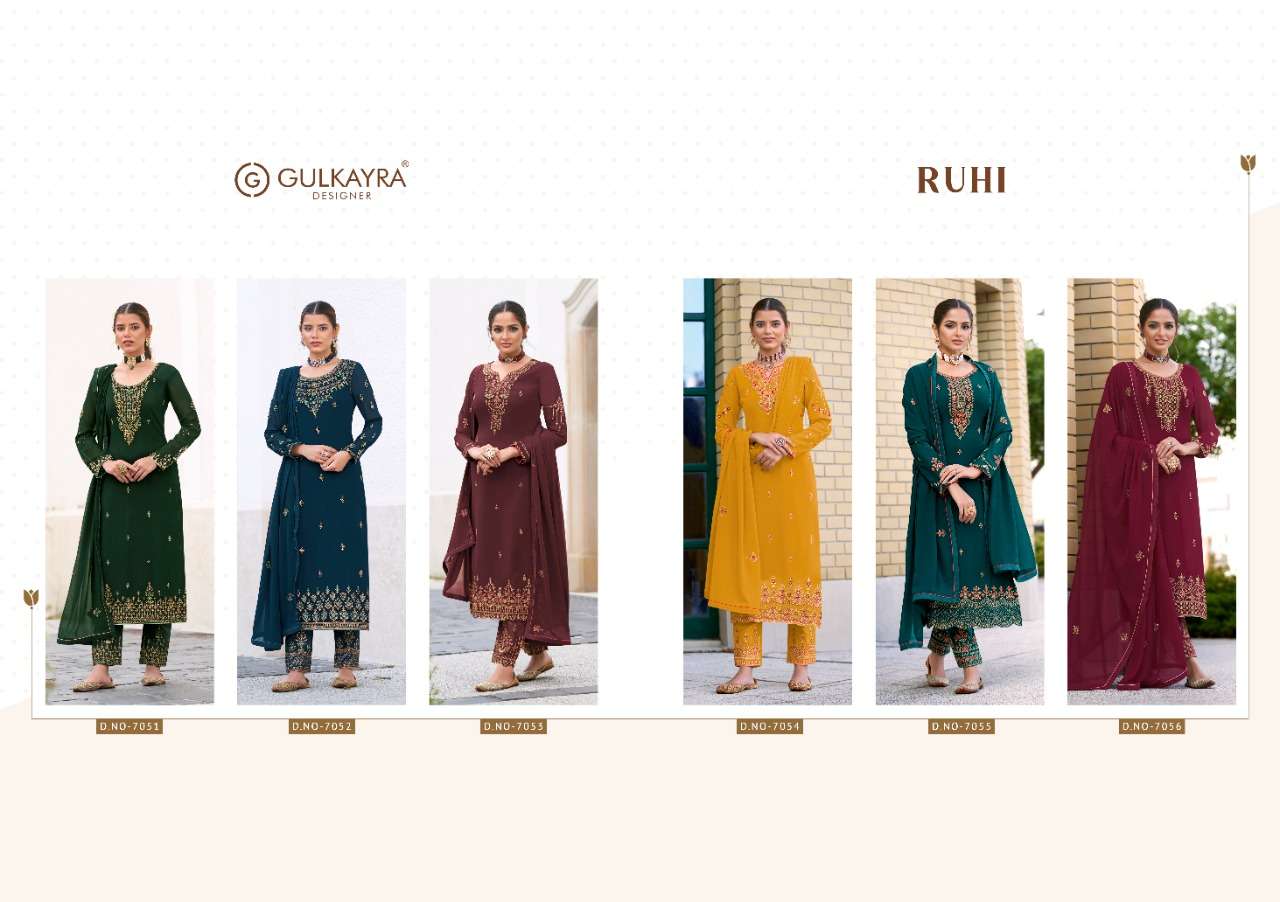 RUHI BY GULKAYRA DESIGNER 7051 TO 7056 SERIES BEAUTIFUL STYLISH SUITS FANCY COLORFUL CASUAL WEAR & ETHNIC WEAR & READY TO WEAR FANCY DRESSES AT WHOLESALE PRICE
