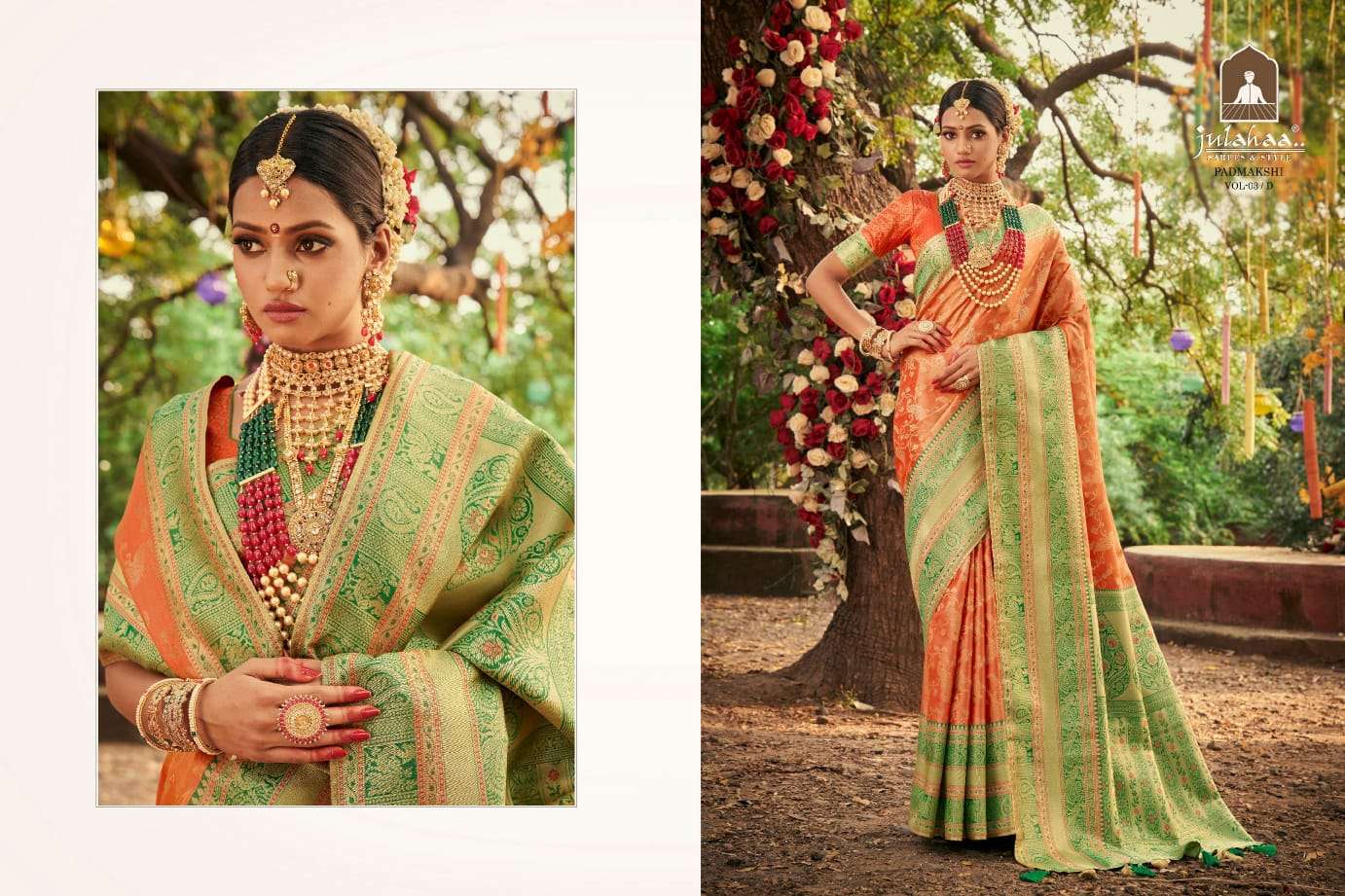 PADMAKSHI VOL-3 BY JULAHAA A TO E SERIES INDIAN TRADITIONAL WEAR COLLECTION BEAUTIFUL STYLISH FANCY COLORFUL PARTY WEAR & OCCASIONAL WEAR SILK SAREES AT WHOLESALE PRICE