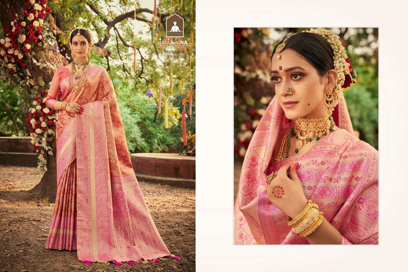 PADMAKSHI VOL-3 BY JULAHAA A TO E SERIES INDIAN TRADITIONAL WEAR COLLECTION BEAUTIFUL STYLISH FANCY COLORFUL PARTY WEAR & OCCASIONAL WEAR SILK SAREES AT WHOLESALE PRICE