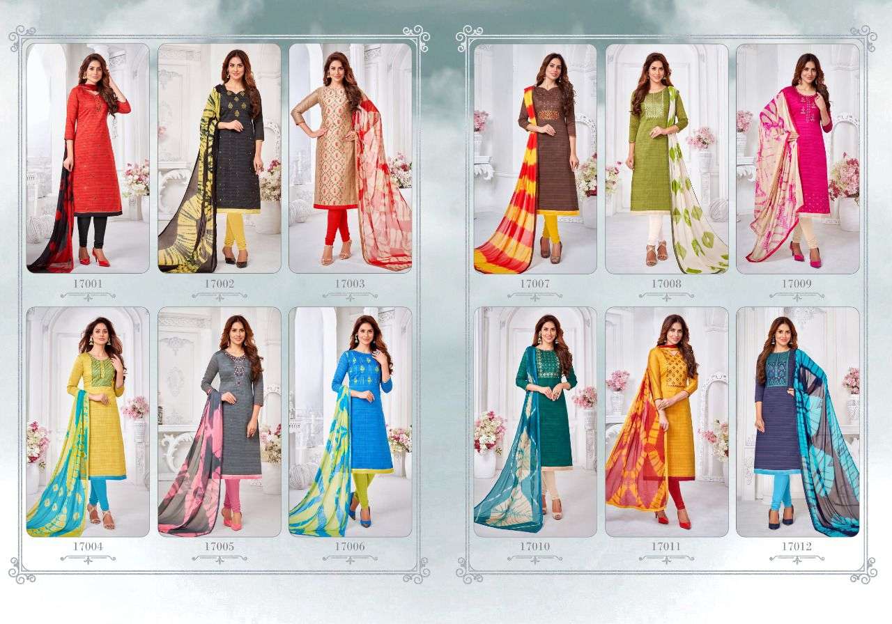 AUTOGRAPH VOL-17 BY SHAGUN LIFESTYLE 17001 TO 17012 SERIES BEAUTIFUL STYLISH SHARARA SUITS FANCY COLORFUL CASUAL WEAR & ETHNIC WEAR & READY TO WEAR SLUB WITH WORK DRESSES AT WHOLESALE PRICE