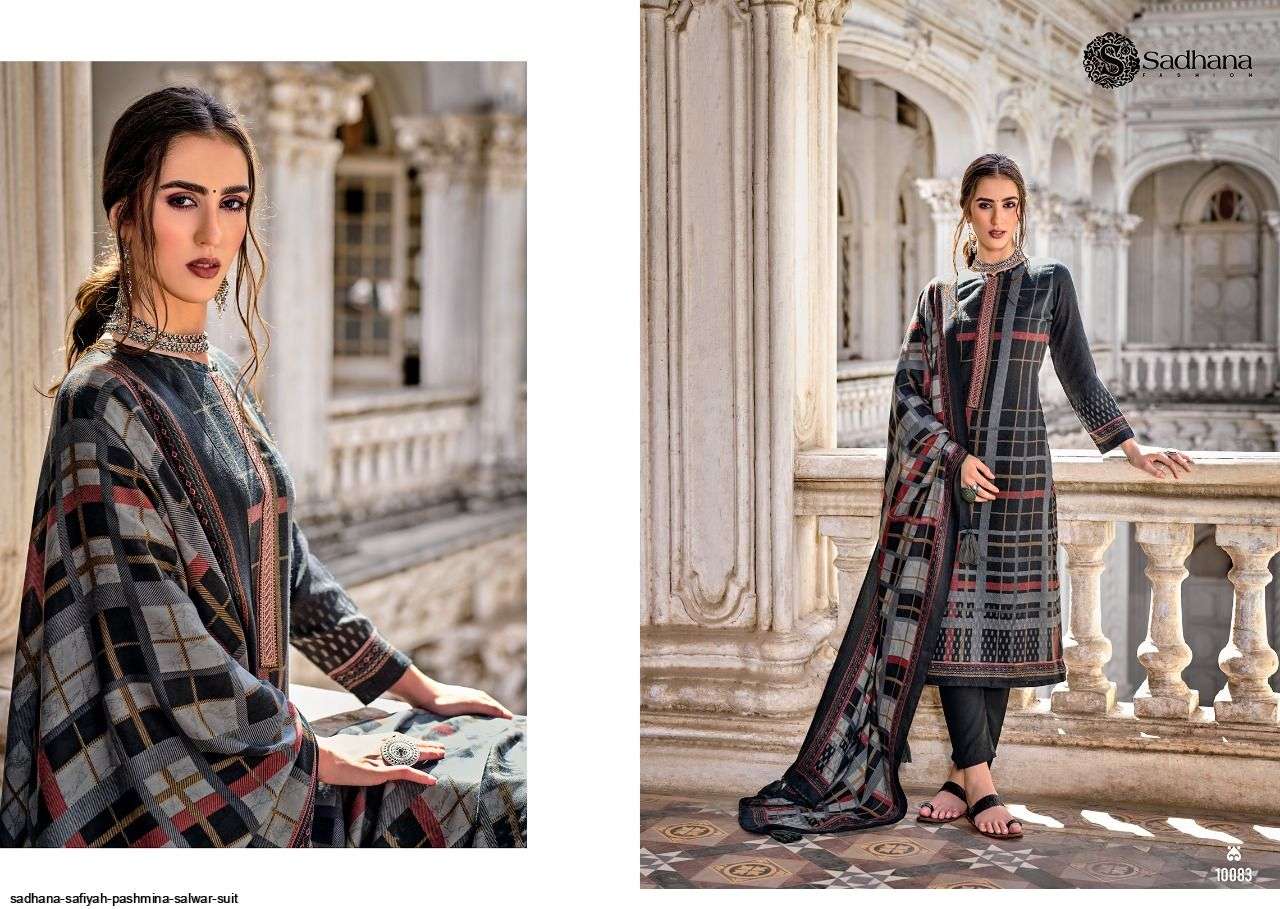 SAFIYAH BY SADHANA FASHION 10079 TO 10088 SERIES BEAUTIFUL STYLISH SHARARA SUITS FANCY COLORFUL CASUAL WEAR & ETHNIC WEAR & READY TO WEAR PURE PASHMINA PRINTED DRESSES AT WHOLESALE PRICE