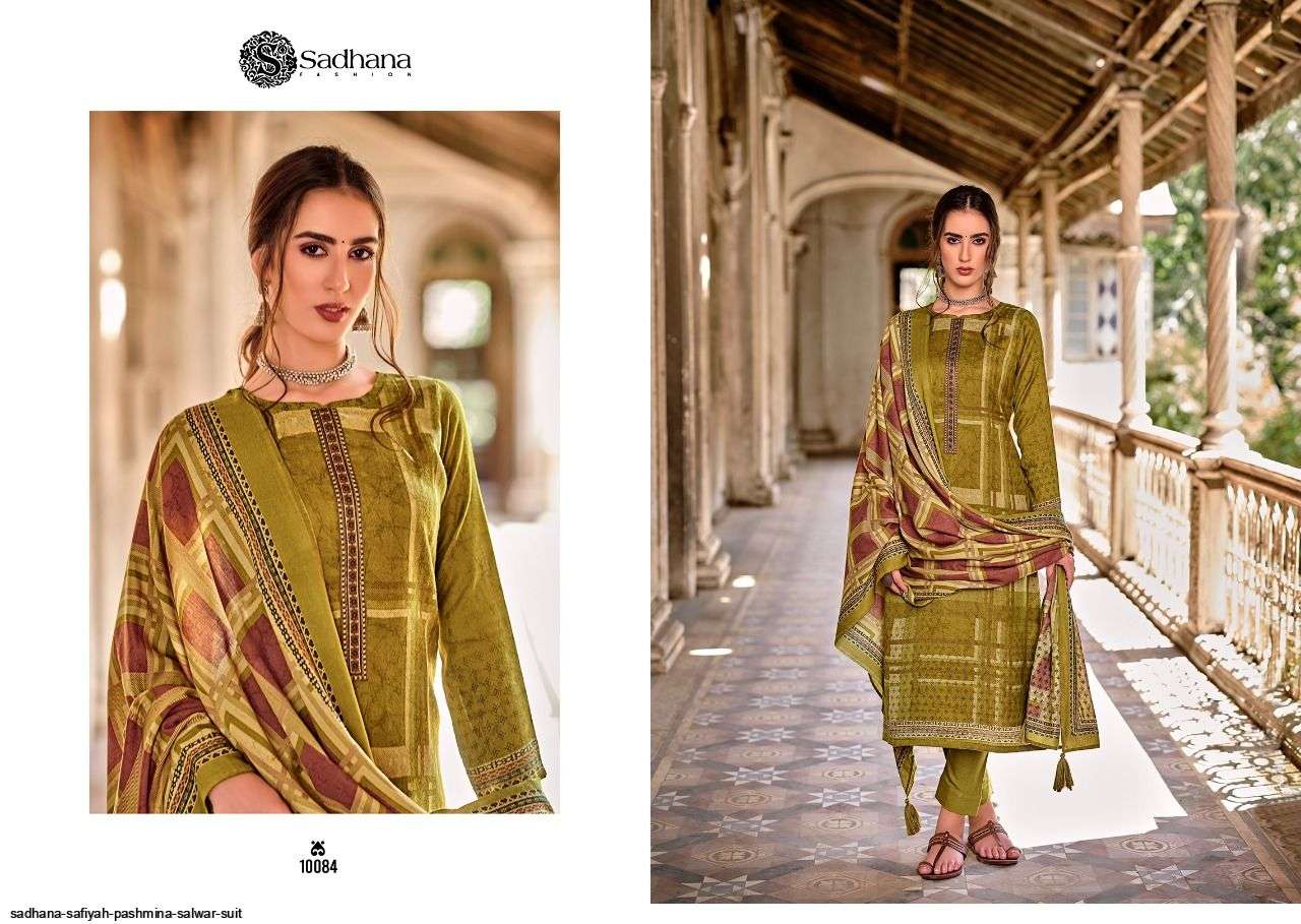 SAFIYAH BY SADHANA FASHION 10079 TO 10088 SERIES BEAUTIFUL STYLISH SHARARA SUITS FANCY COLORFUL CASUAL WEAR & ETHNIC WEAR & READY TO WEAR PURE PASHMINA PRINTED DRESSES AT WHOLESALE PRICE