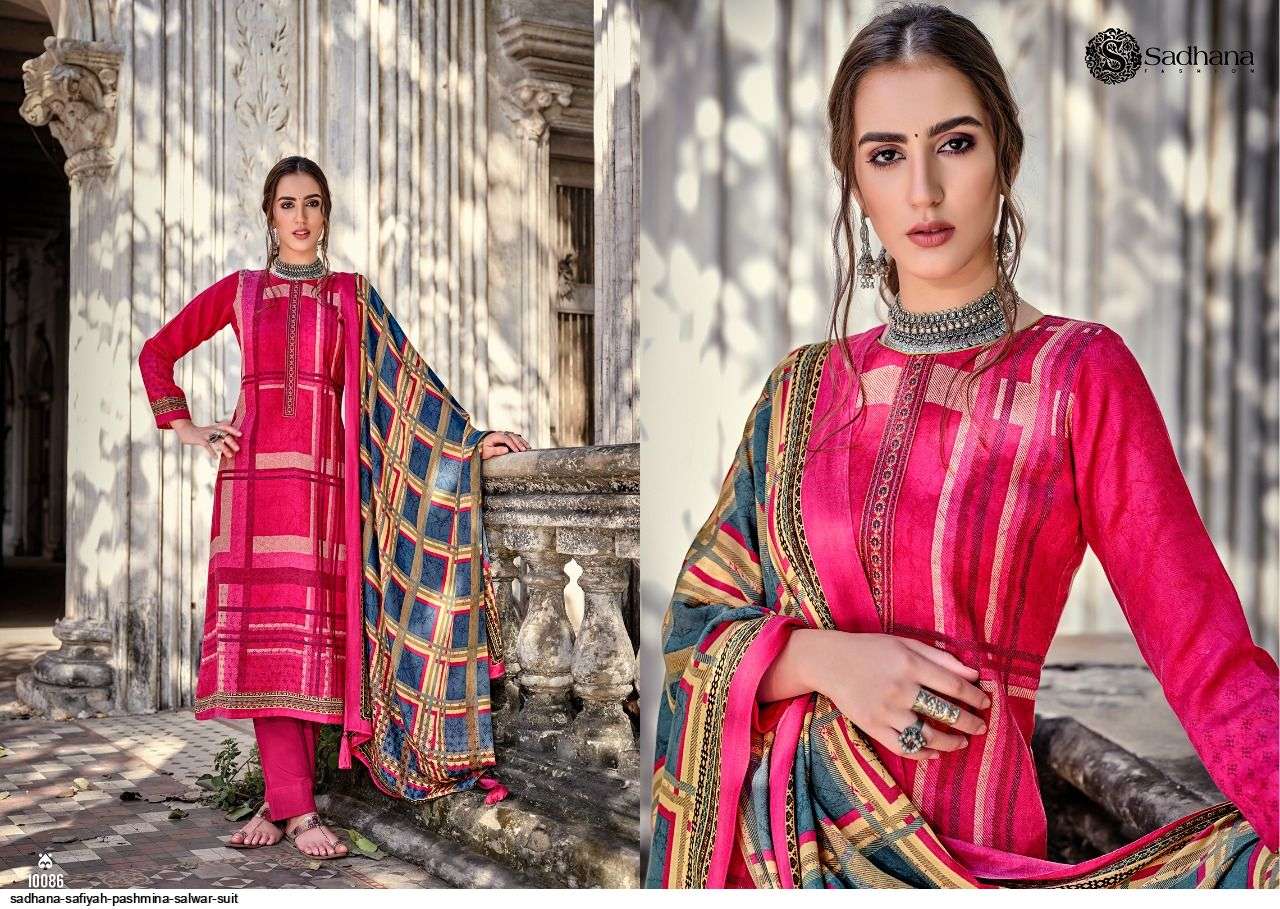 SAFIYAH BY SADHANA FASHION 10079 TO 10088 SERIES BEAUTIFUL STYLISH SHARARA SUITS FANCY COLORFUL CASUAL WEAR & ETHNIC WEAR & READY TO WEAR PURE PASHMINA PRINTED DRESSES AT WHOLESALE PRICE