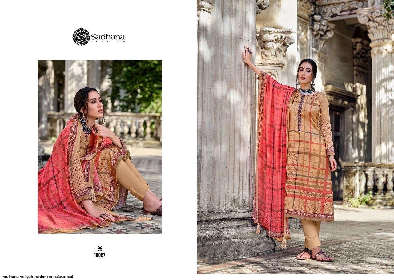 SAFIYAH BY SADHANA FASHION 10079 TO 10088 SERIES BEAUTIFUL STYLISH SHARARA SUITS FANCY COLORFUL CASUAL WEAR & ETHNIC WEAR & READY TO WEAR PURE PASHMINA PRINTED DRESSES AT WHOLESALE PRICE