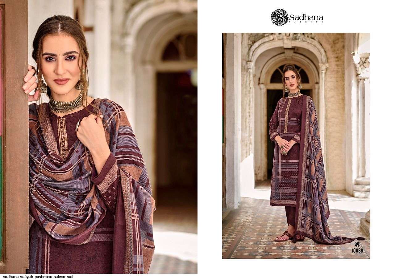 SAFIYAH BY SADHANA FASHION 10079 TO 10088 SERIES BEAUTIFUL STYLISH SHARARA SUITS FANCY COLORFUL CASUAL WEAR & ETHNIC WEAR & READY TO WEAR PURE PASHMINA PRINTED DRESSES AT WHOLESALE PRICE