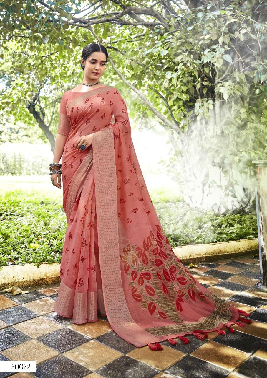 RAJKUMARI VOL-2 BY TRIVENI 30021 TO 30028 SERIES INDIAN TRADITIONAL WEAR COLLECTION BEAUTIFUL STYLISH FANCY COLORFUL PARTY WEAR & OCCASIONAL WEAR COTTON LINEN PRINT SAREES AT WHOLESALE PRICE