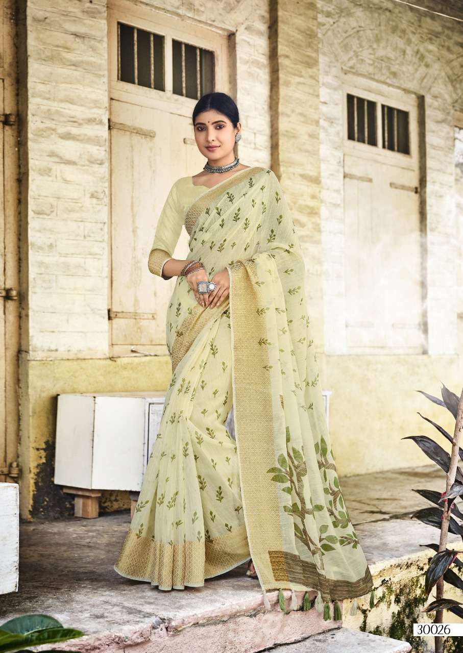 RAJKUMARI VOL-2 BY TRIVENI 30021 TO 30028 SERIES INDIAN TRADITIONAL WEAR COLLECTION BEAUTIFUL STYLISH FANCY COLORFUL PARTY WEAR & OCCASIONAL WEAR COTTON LINEN PRINT SAREES AT WHOLESALE PRICE