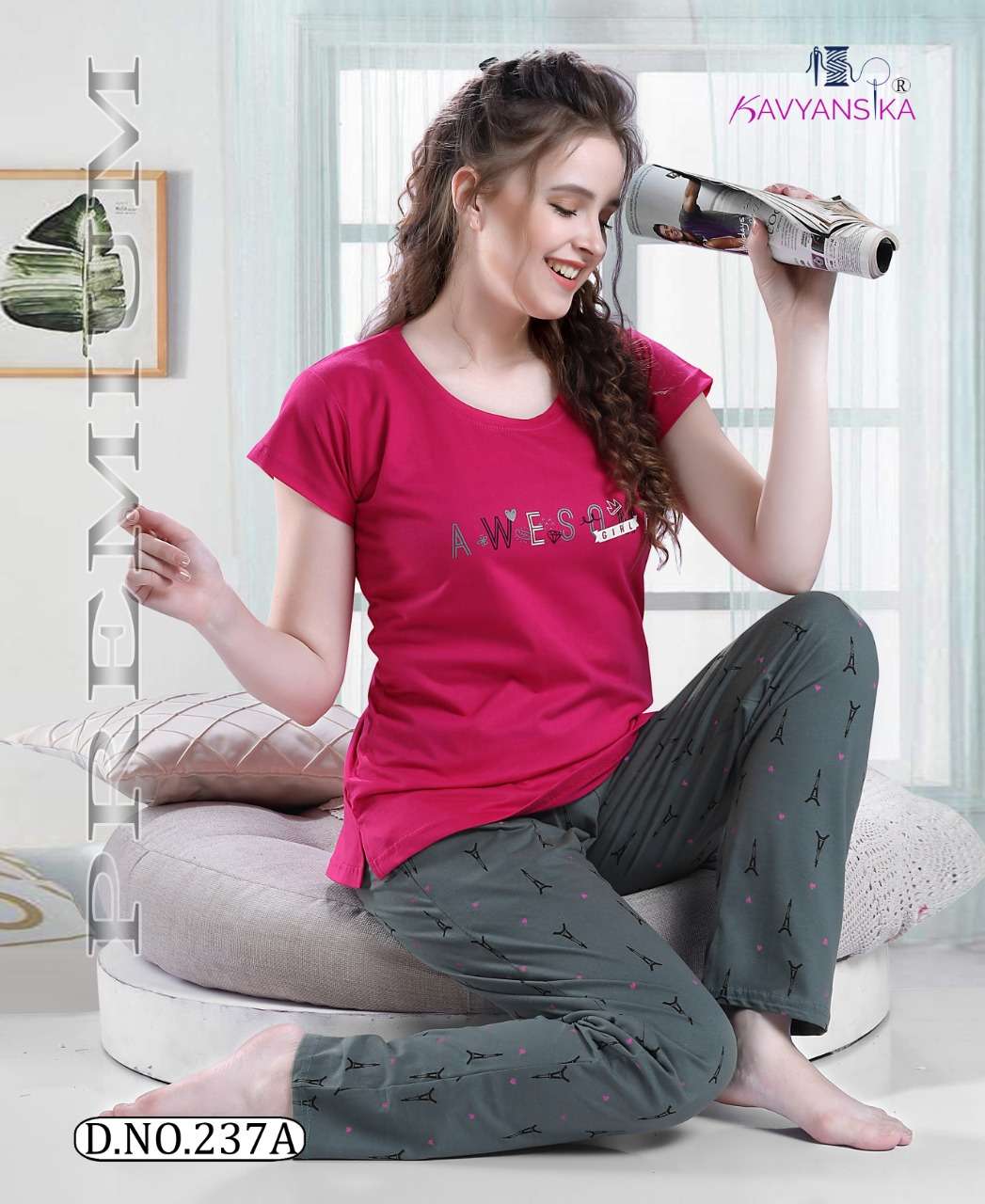 FULL PYJAMA VOL-237 BY KAVYANSHIKA 237-A TO 237-F BEAUTIFUL STYLISH FANCY COLORFUL CASUAL WEAR & ETHNIC WEAR COTTON HOSIERY NIGHT SUITS AT WHOLESALE PRICE