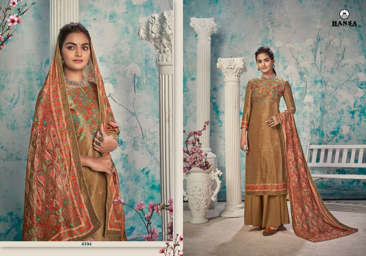 TRISHHA BY HANSA PRINT 4101 TO TO 4106 SERIES DESIGNER SUITS COLLECTION BEAUTIFUL STYLISH FANCY COLORFUL PARTY WEAR & ETHNIC WEAR VELVET DIGITAL PRINT DRESSES AT WHOLESALE PRICE