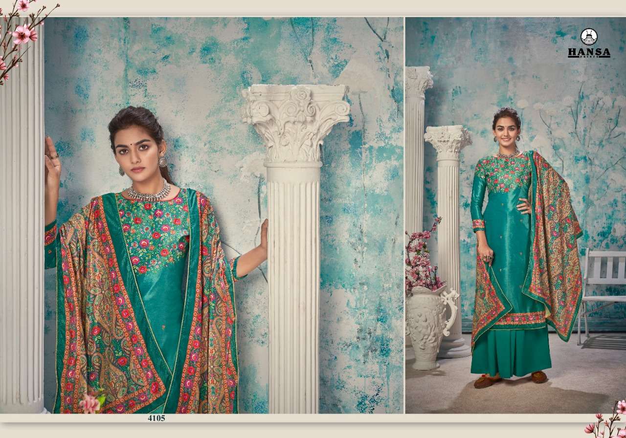 TRISHHA BY HANSA PRINT 4101 TO TO 4106 SERIES DESIGNER SUITS COLLECTION BEAUTIFUL STYLISH FANCY COLORFUL PARTY WEAR & ETHNIC WEAR VELVET DIGITAL PRINT DRESSES AT WHOLESALE PRICE
