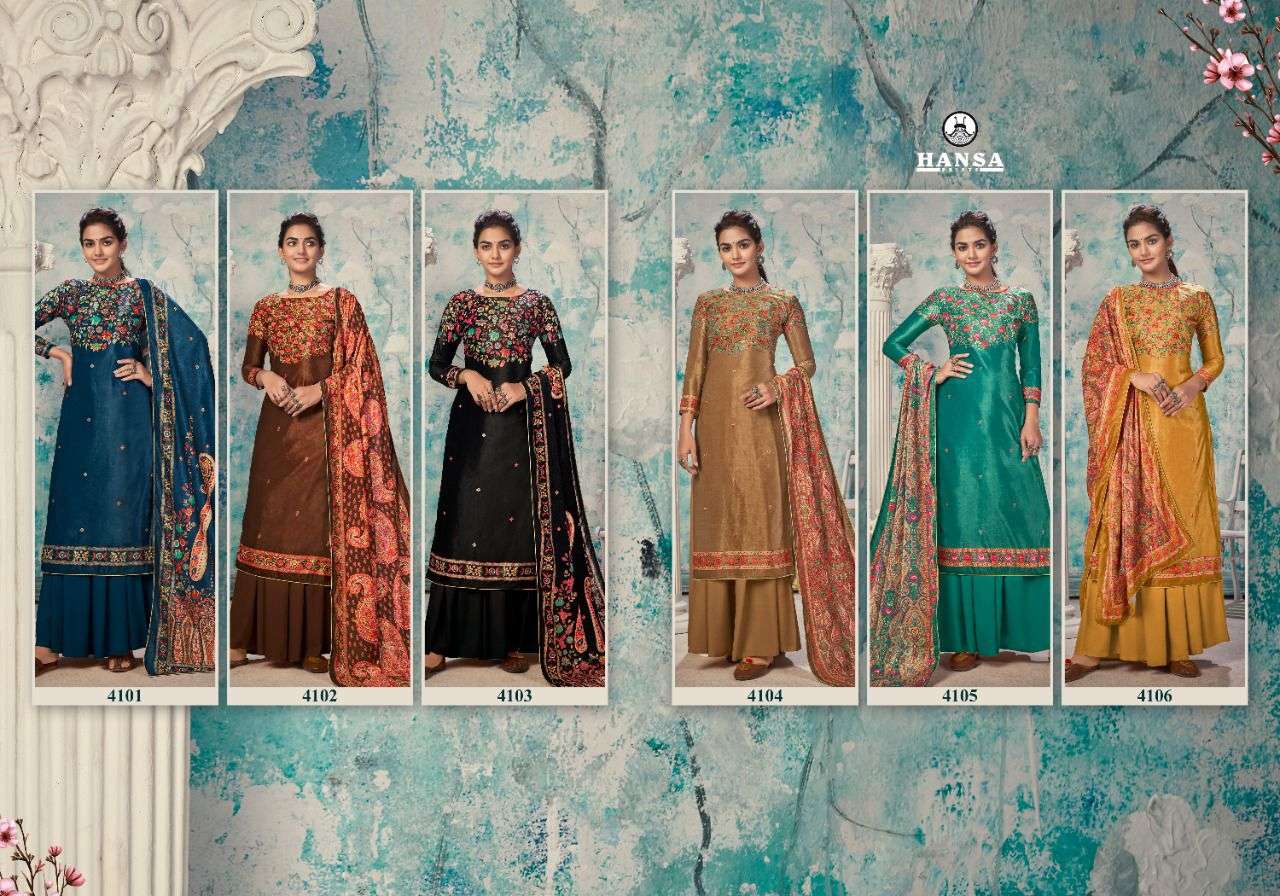TRISHHA BY HANSA PRINT 4101 TO TO 4106 SERIES DESIGNER SUITS COLLECTION BEAUTIFUL STYLISH FANCY COLORFUL PARTY WEAR & ETHNIC WEAR VELVET DIGITAL PRINT DRESSES AT WHOLESALE PRICE