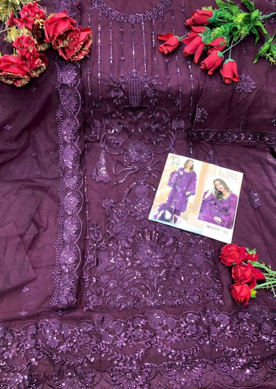 AAYRA 25 COLOURS BY LAAIBAH DESIGNER 25-A TO 25-D SERIES BEAUTIFUL STYLISH PAKISATNI SUITS FANCY COLORFUL CASUAL WEAR & ETHNIC WEAR & READY TO WEAR HEAVY BUTTERFLY NET WITH EMBROIDERY DRESSES AT WHOLESALE PRICE