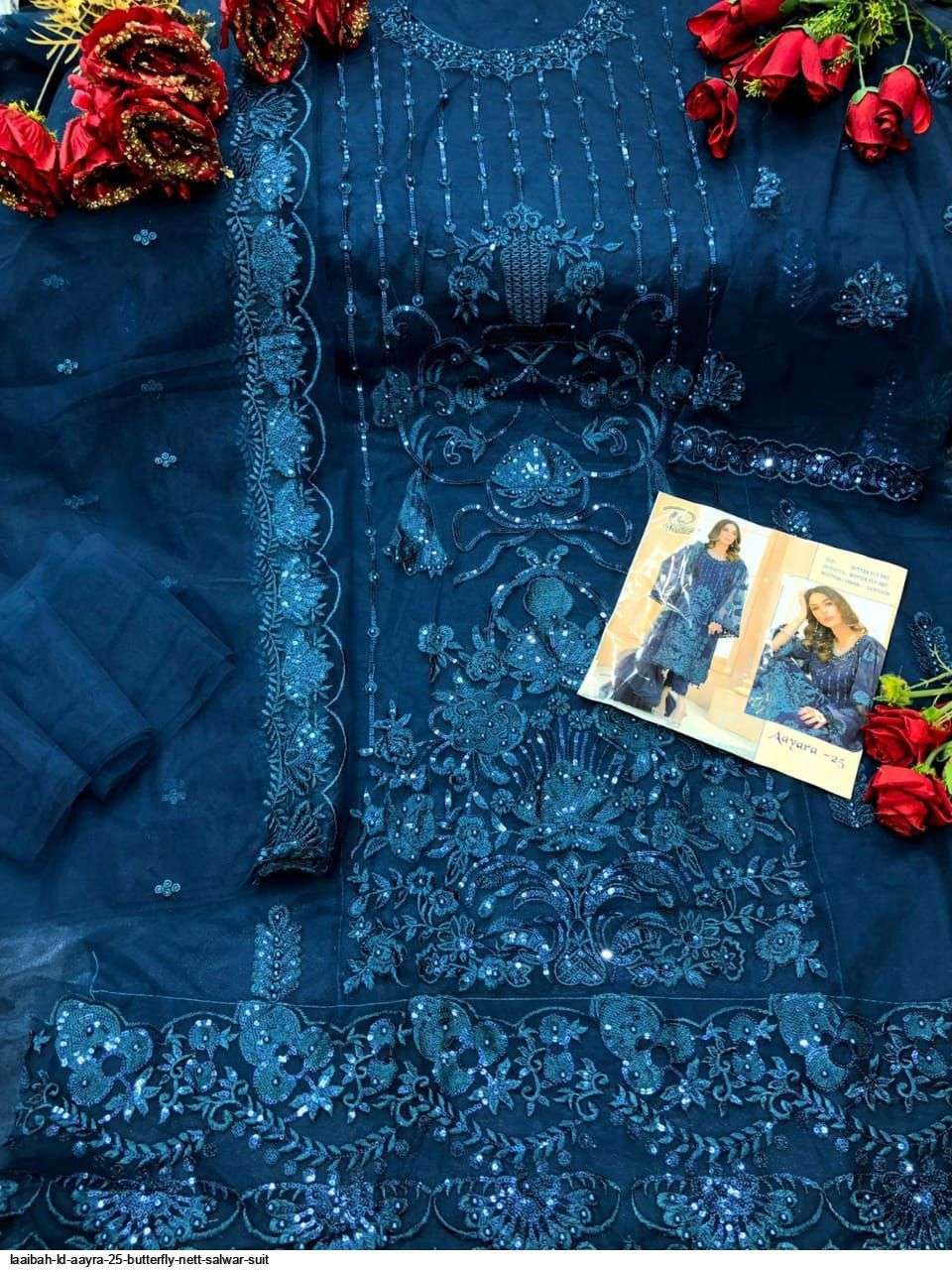 AAYRA 25 COLOURS BY LAAIBAH DESIGNER 25-A TO 25-D SERIES BEAUTIFUL STYLISH PAKISATNI SUITS FANCY COLORFUL CASUAL WEAR & ETHNIC WEAR & READY TO WEAR HEAVY BUTTERFLY NET WITH EMBROIDERY DRESSES AT WHOLESALE PRICE