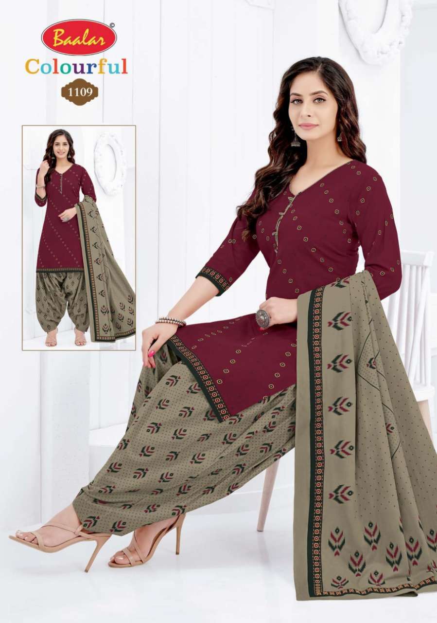 COLOURFUL VOL-11 BY BAALAR 1107 TO 1146 SERIES BEAUTIFUL STYLISH SUITS FANCY COLORFUL CASUAL WEAR & ETHNIC WEAR & READY TO WEAR PURE COTTON DRESSES AT WHOLESALE PRICE