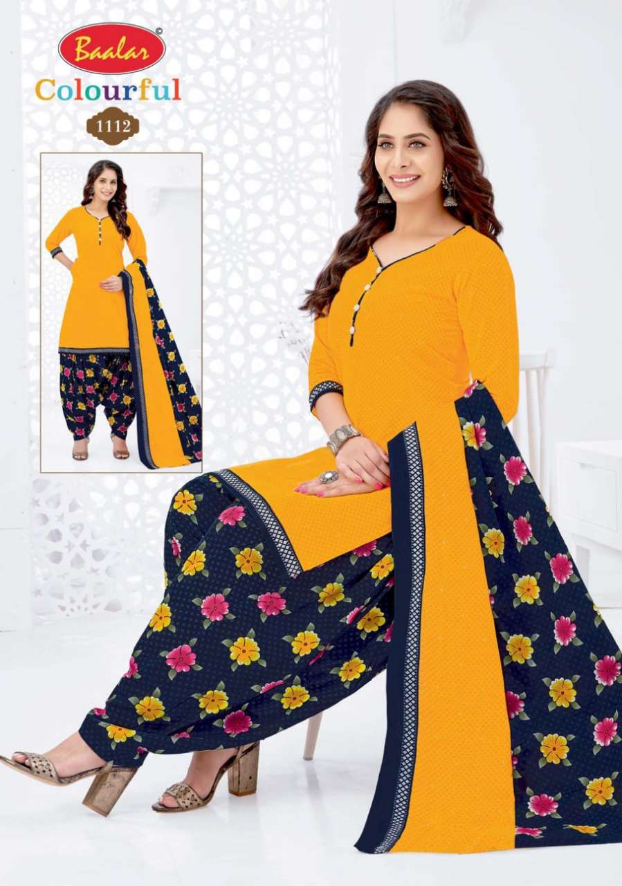 COLOURFUL VOL-11 BY BAALAR 1107 TO 1146 SERIES BEAUTIFUL STYLISH SUITS FANCY COLORFUL CASUAL WEAR & ETHNIC WEAR & READY TO WEAR PURE COTTON DRESSES AT WHOLESALE PRICE