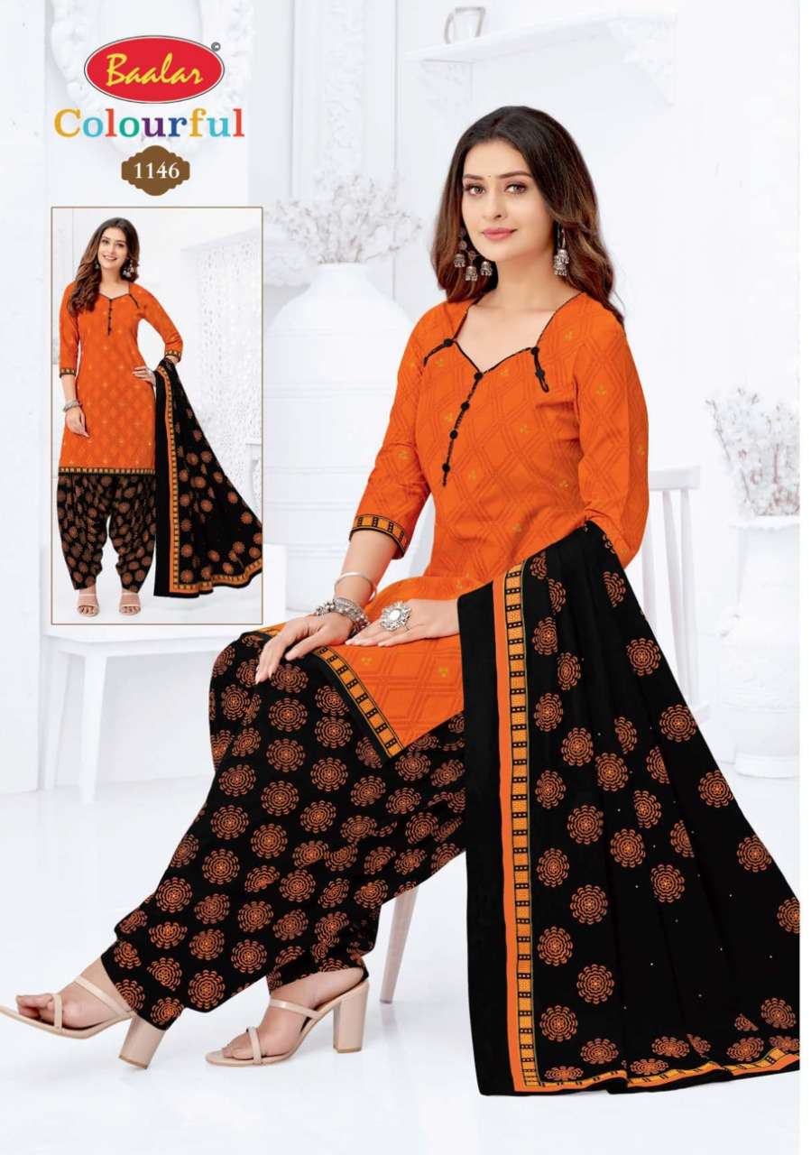COLOURFUL VOL-11 BY BAALAR 1107 TO 1146 SERIES BEAUTIFUL STYLISH SUITS FANCY COLORFUL CASUAL WEAR & ETHNIC WEAR & READY TO WEAR PURE COTTON DRESSES AT WHOLESALE PRICE