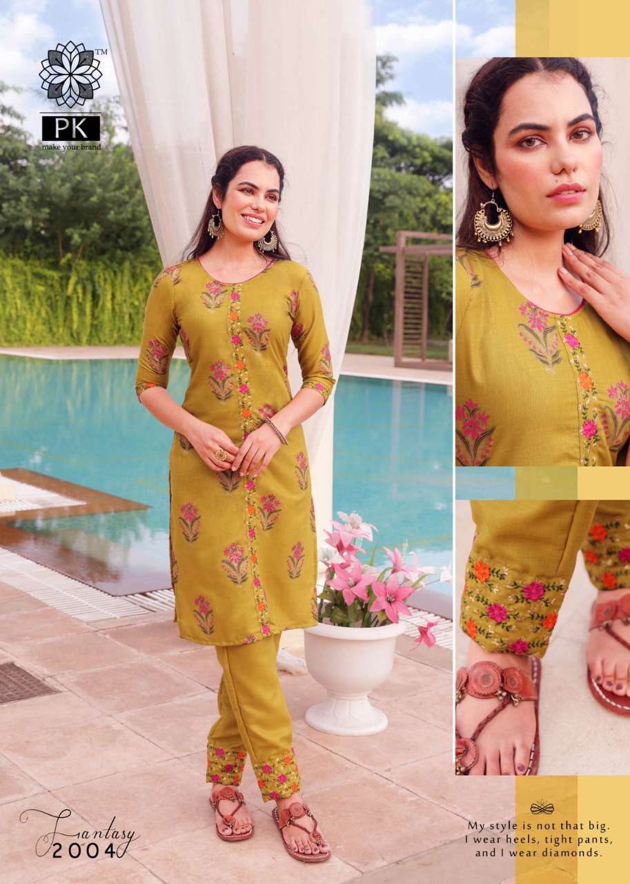 FASHION FANTASY VOL-2 BY PK 2001 TO 2008 SERIES BEAUTIFUL STYLISH FANCY COLORFUL CASUAL WEAR & ETHNIC WEAR HEAVY COTTON PRINT WITH WORK KURTIS WITH BOTTOM AT WHOLESALE PRICE