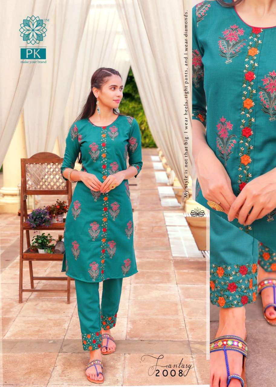 FASHION FANTASY VOL-2 BY PK 2001 TO 2008 SERIES BEAUTIFUL STYLISH FANCY COLORFUL CASUAL WEAR & ETHNIC WEAR HEAVY COTTON PRINT WITH WORK KURTIS WITH BOTTOM AT WHOLESALE PRICE