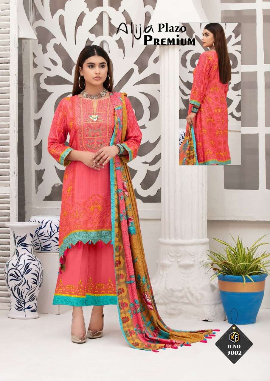 ALIJA PLAZO PREMIUM VOL-3 BY KEVAL FAB 3001 TO 3006 SERIES BEAUTIFUL SUITS COLORFUL STYLISH FANCY CASUAL WEAR & ETHNIC WEAR HEAVY COTTON PRINT DRESSES AT WHOLESALE PRICE
