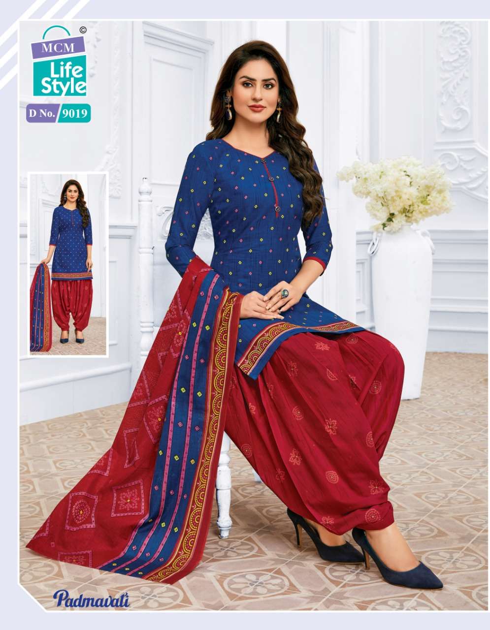 PADMAWATI VOL-2 BY MCM LIFESTYLE 9018 TO 9032 SERIES BEAUTIFUL SUITS COLORFUL STYLISH FANCY CASUAL WEAR & ETHNIC WEAR BANDHANI PRINT DRESSES AT WHOLESALE PRICE