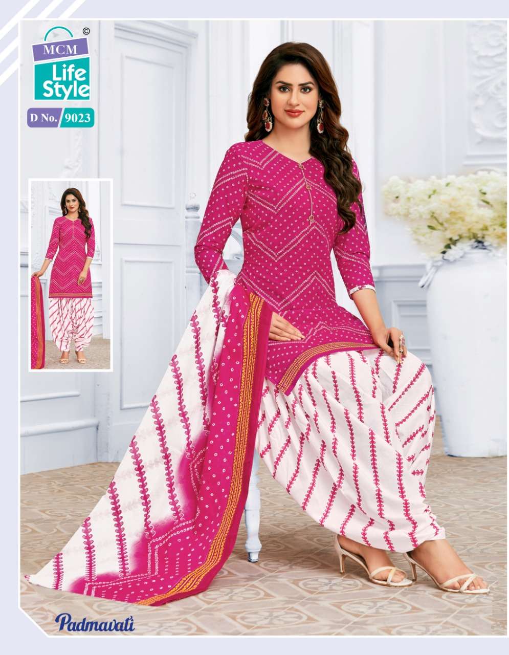 PADMAWATI VOL-2 BY MCM LIFESTYLE 9018 TO 9032 SERIES BEAUTIFUL SUITS COLORFUL STYLISH FANCY CASUAL WEAR & ETHNIC WEAR BANDHANI PRINT DRESSES AT WHOLESALE PRICE