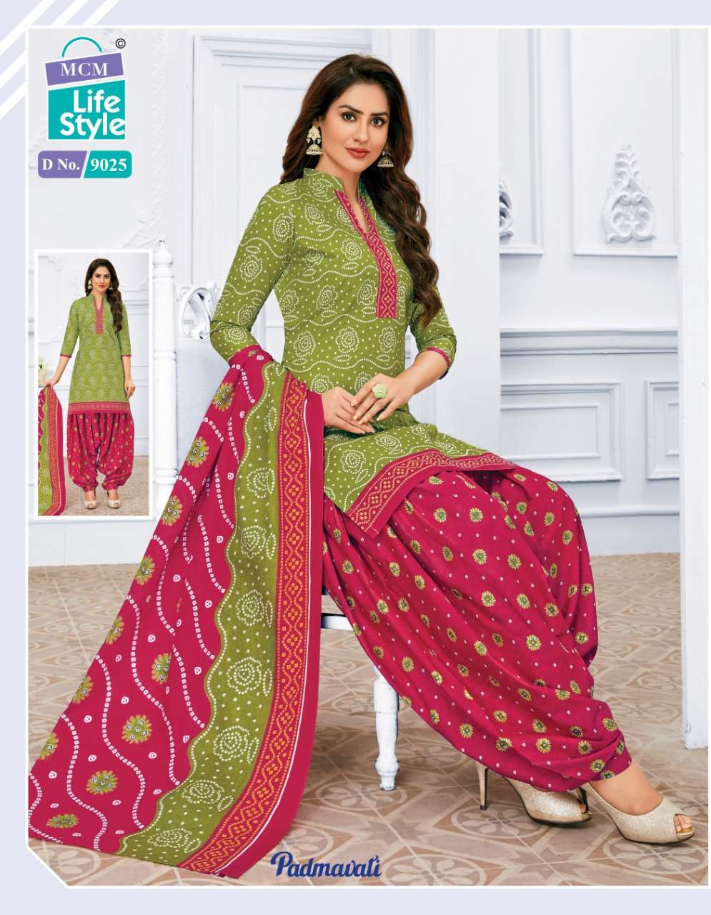 PADMAWATI VOL-2 BY MCM LIFESTYLE 9018 TO 9032 SERIES BEAUTIFUL SUITS COLORFUL STYLISH FANCY CASUAL WEAR & ETHNIC WEAR BANDHANI PRINT DRESSES AT WHOLESALE PRICE