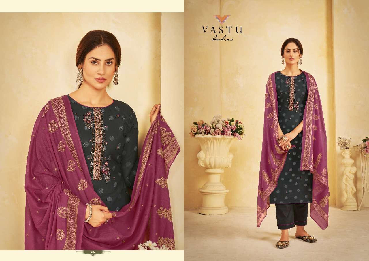 NETRA VOL-4 BY VASTU TEX 401 TO 408 SERIES BEAUTIFUL STYLISH SUITS FANCY COLORFUL CASUAL WEAR & ETHNIC WEAR & READY TO WEAR LAWN COTTON PRINT WITH WORK DRESSES AT WHOLESALE PRICE
