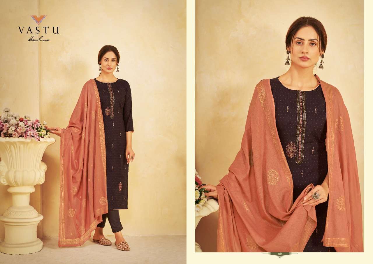 NETRA VOL-4 BY VASTU TEX 401 TO 408 SERIES BEAUTIFUL STYLISH SUITS FANCY COLORFUL CASUAL WEAR & ETHNIC WEAR & READY TO WEAR LAWN COTTON PRINT WITH WORK DRESSES AT WHOLESALE PRICE