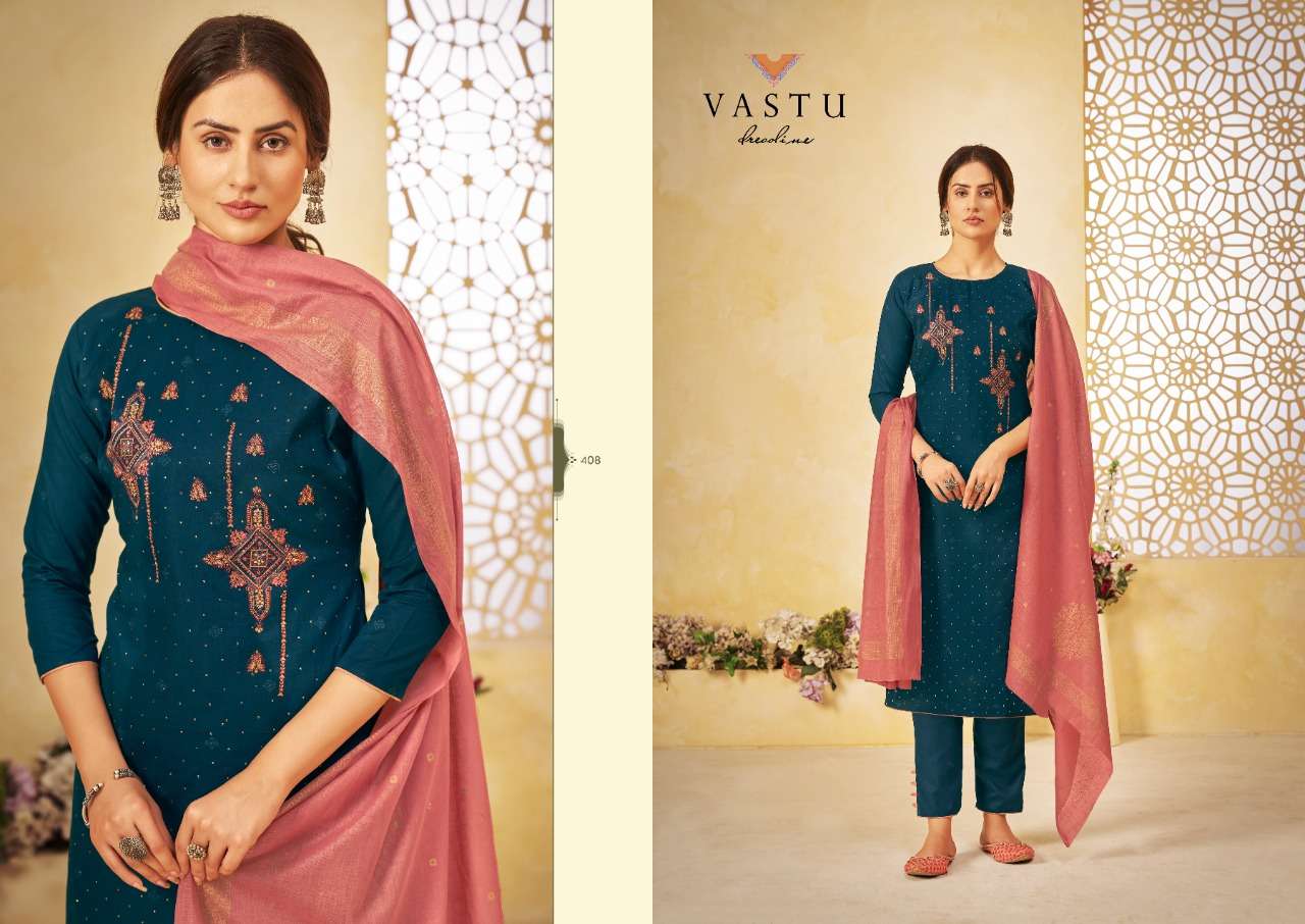 NETRA VOL-4 BY VASTU TEX 401 TO 408 SERIES BEAUTIFUL STYLISH SUITS FANCY COLORFUL CASUAL WEAR & ETHNIC WEAR & READY TO WEAR LAWN COTTON PRINT WITH WORK DRESSES AT WHOLESALE PRICE