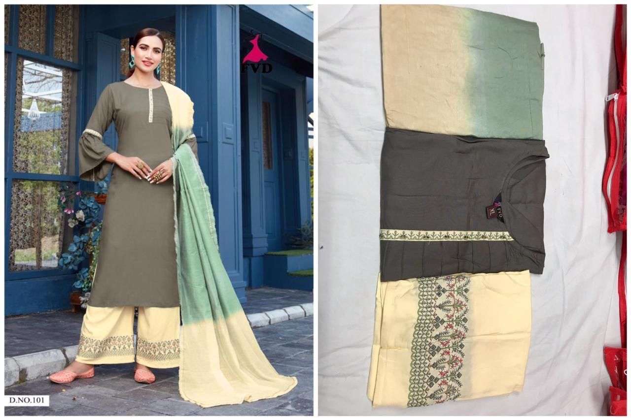 TANO HARI VOL-1 NX BY FVD BEAUTIFUL PATIYALA SUITS COLORFUL STYLISH FANCY CASUAL WEAR & ETHNIC WEAR RAYON EMBROIDERED DRESSES AT WHOLESALE PRICE