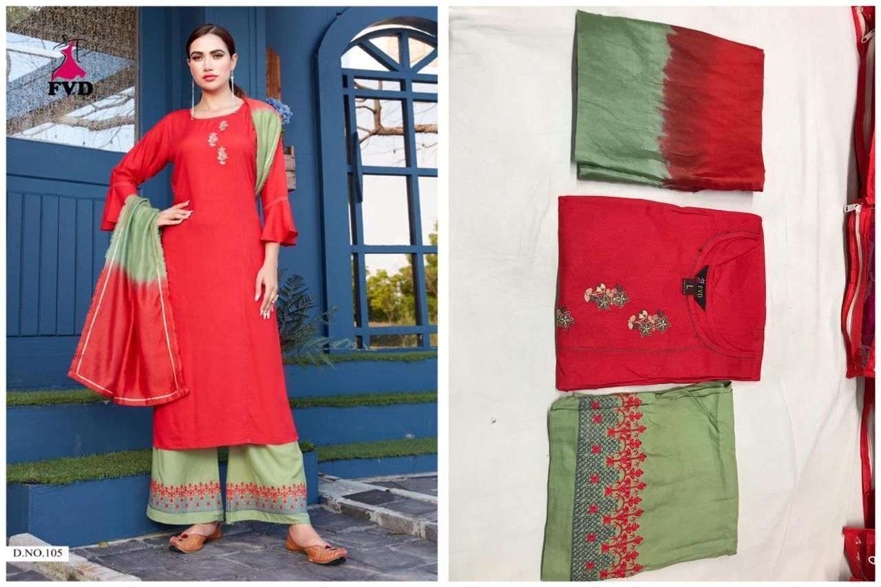 TANO HARI VOL-1 NX BY FVD BEAUTIFUL PATIYALA SUITS COLORFUL STYLISH FANCY CASUAL WEAR & ETHNIC WEAR RAYON EMBROIDERED DRESSES AT WHOLESALE PRICE