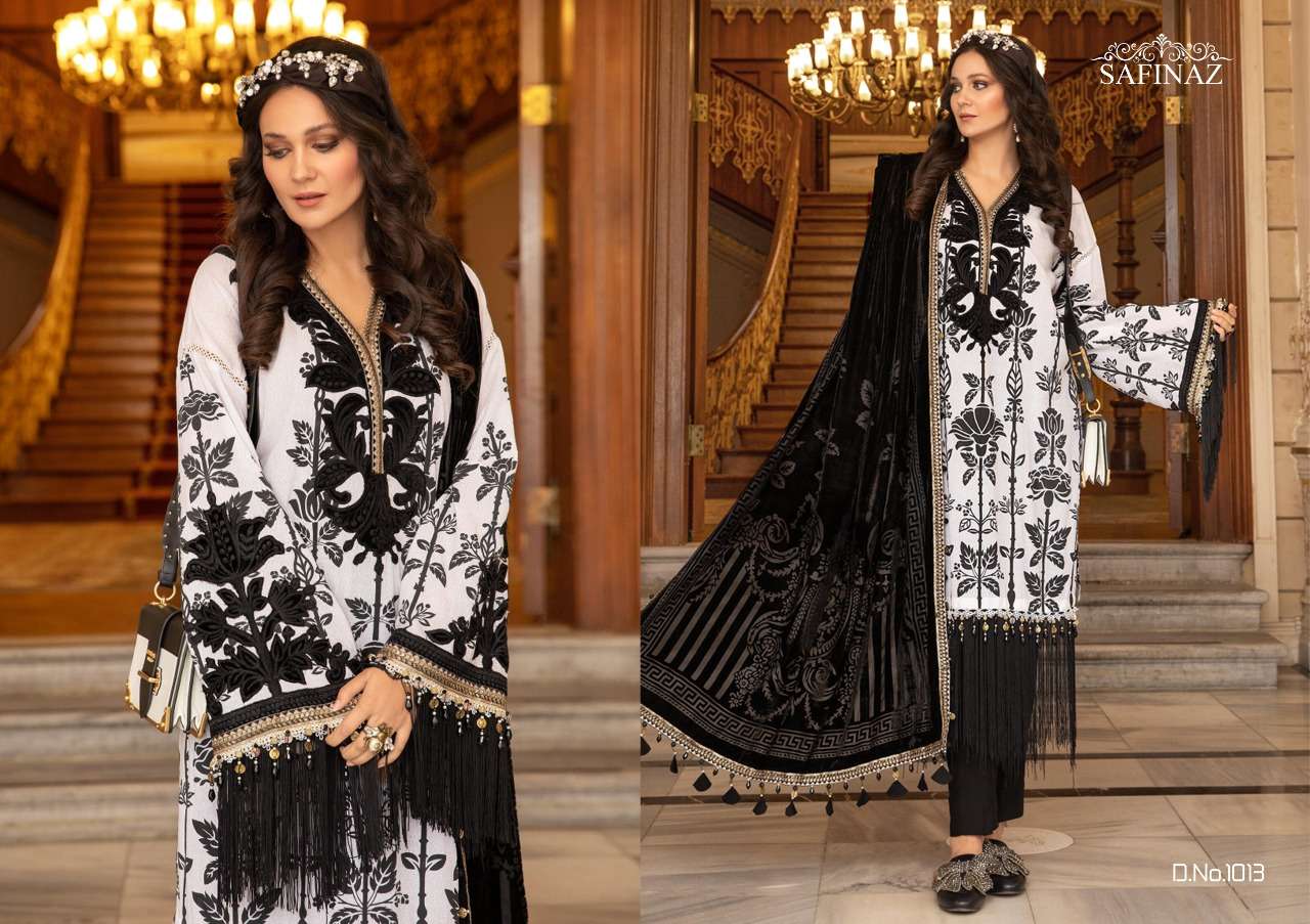 MARIA.B. VOL-5 BY SAFINAZ 1013 TO 1016 SERIES PAKISTANI WEAR COLLECTION BEAUTIFUL STYLISH FANCY COLORFUL PARTY WEAR & OCCASIONAL WEAR PUE SATIN COTTON PRINT WITH EMBROIDERED DRESSES AT WHOLESALE PRICE