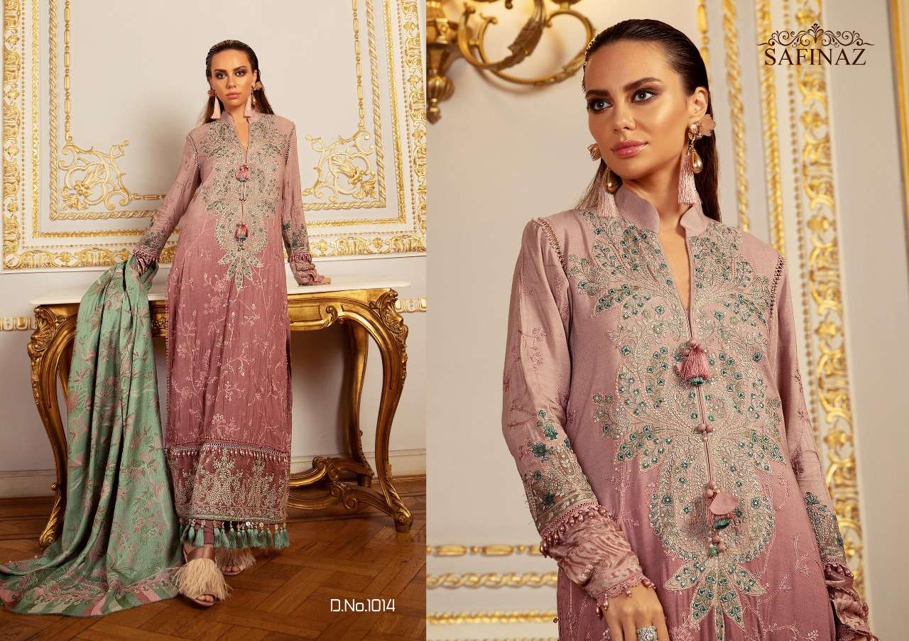 MARIA.B. VOL-5 BY SAFINAZ 1013 TO 1016 SERIES PAKISTANI WEAR COLLECTION BEAUTIFUL STYLISH FANCY COLORFUL PARTY WEAR & OCCASIONAL WEAR PUE SATIN COTTON PRINT WITH EMBROIDERED DRESSES AT WHOLESALE PRICE
