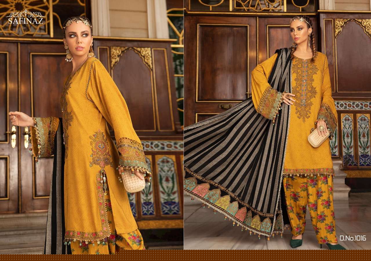 MARIA.B. VOL-5 BY SAFINAZ 1013 TO 1016 SERIES PAKISTANI WEAR COLLECTION BEAUTIFUL STYLISH FANCY COLORFUL PARTY WEAR & OCCASIONAL WEAR PUE SATIN COTTON PRINT WITH EMBROIDERED DRESSES AT WHOLESALE PRICE