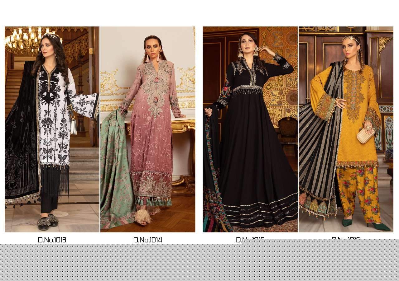 MARIA.B. VOL-5 BY SAFINAZ 1013 TO 1016 SERIES PAKISTANI WEAR COLLECTION BEAUTIFUL STYLISH FANCY COLORFUL PARTY WEAR & OCCASIONAL WEAR PUE SATIN COTTON PRINT WITH EMBROIDERED DRESSES AT WHOLESALE PRICE