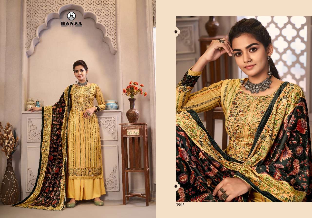 HUSNA ARA PANKHUDI BY HANSA PRINTS 3901 TO 3906 SERIES BEAUTIFUL STYLISH PAKISATNI SUITS FANCY COLORFUL CASUAL WEAR & ETHNIC WEAR & READY TO WEAR VELVET DIGITAL PRINT WITH ARI WORK DRESSES AT WHOLESALE PRICE