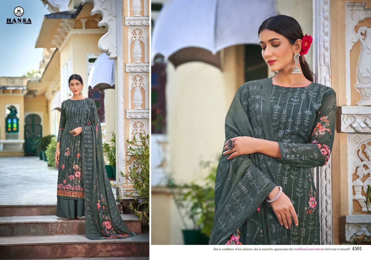 HUSNA ARA VIAANA BY HANSA PRINTS 4501 TO 4506 SERIES BEAUTIFUL STYLISH PAKISATNI SUITS FANCY COLORFUL CASUAL WEAR & ETHNIC WEAR & READY TO WEAR GEORGETTE DIGITAL PRINT WITH ARI WORK DRESSES AT WHOLESALE PRICE