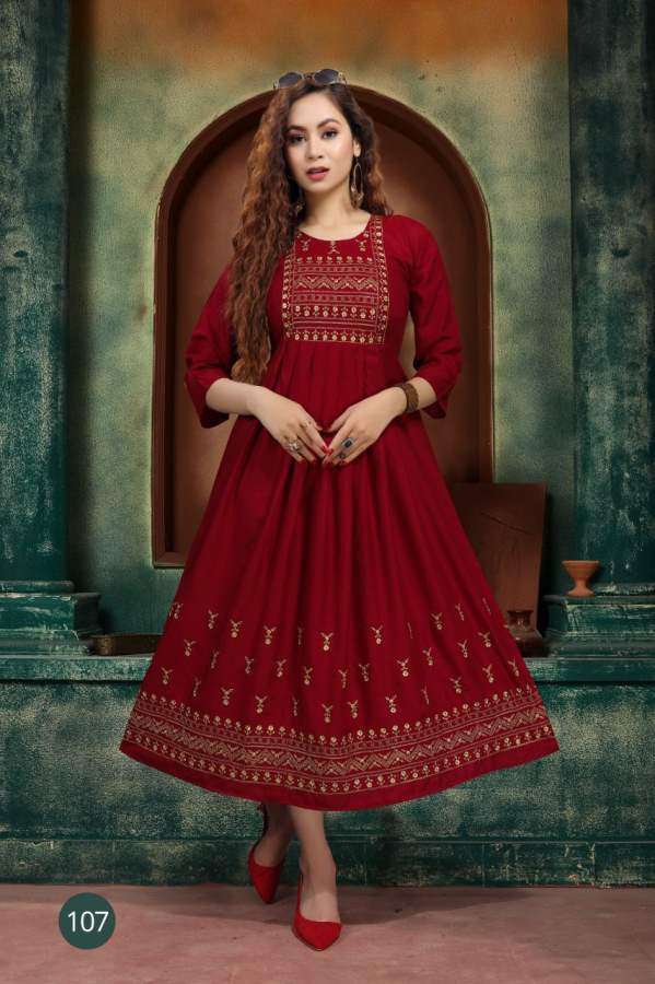ZARINA BY RAZZO EXPORTS 101 TO 108 SERIES DESIGNER STYLISH FANCY COLORFUL BEAUTIFUL PARTY WEAR & ETHNIC WEAR COLLECTION RAYON EMBROIDERY KURTIS AT WHOLESALE PRICE