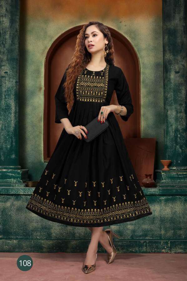 ZARINA BY RAZZO EXPORTS 101 TO 108 SERIES DESIGNER STYLISH FANCY COLORFUL BEAUTIFUL PARTY WEAR & ETHNIC WEAR COLLECTION RAYON EMBROIDERY KURTIS AT WHOLESALE PRICE