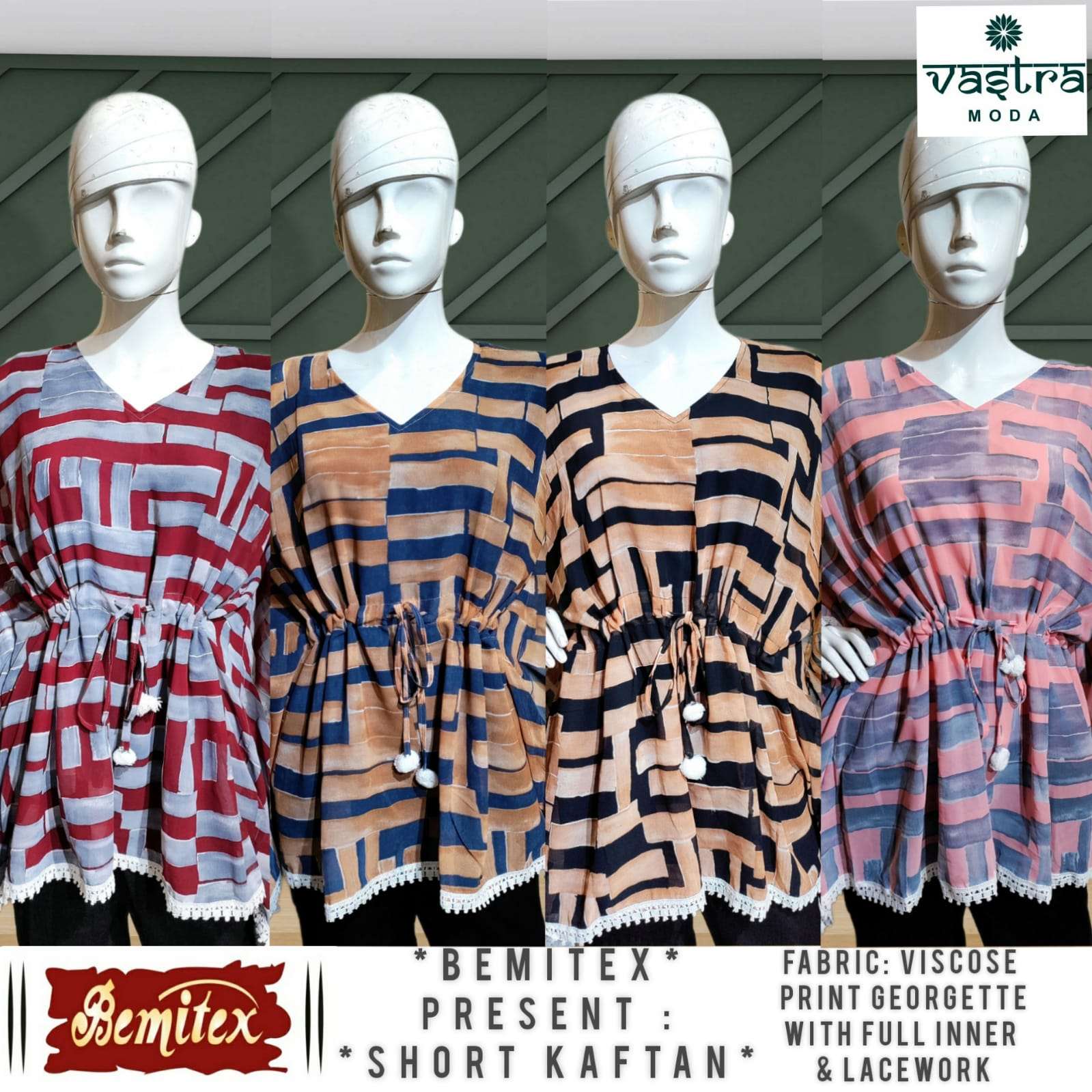 SHORT KAFTAAN BY BEMITEX 01 TO 04 SERIES BEAUTIFUL STYLISH FANCY COLORFUL CASUAL WEAR & ETHNIC WEAR VISCOSE GEORGETTE PRINT TOPS AT WHOLESALE PRICE