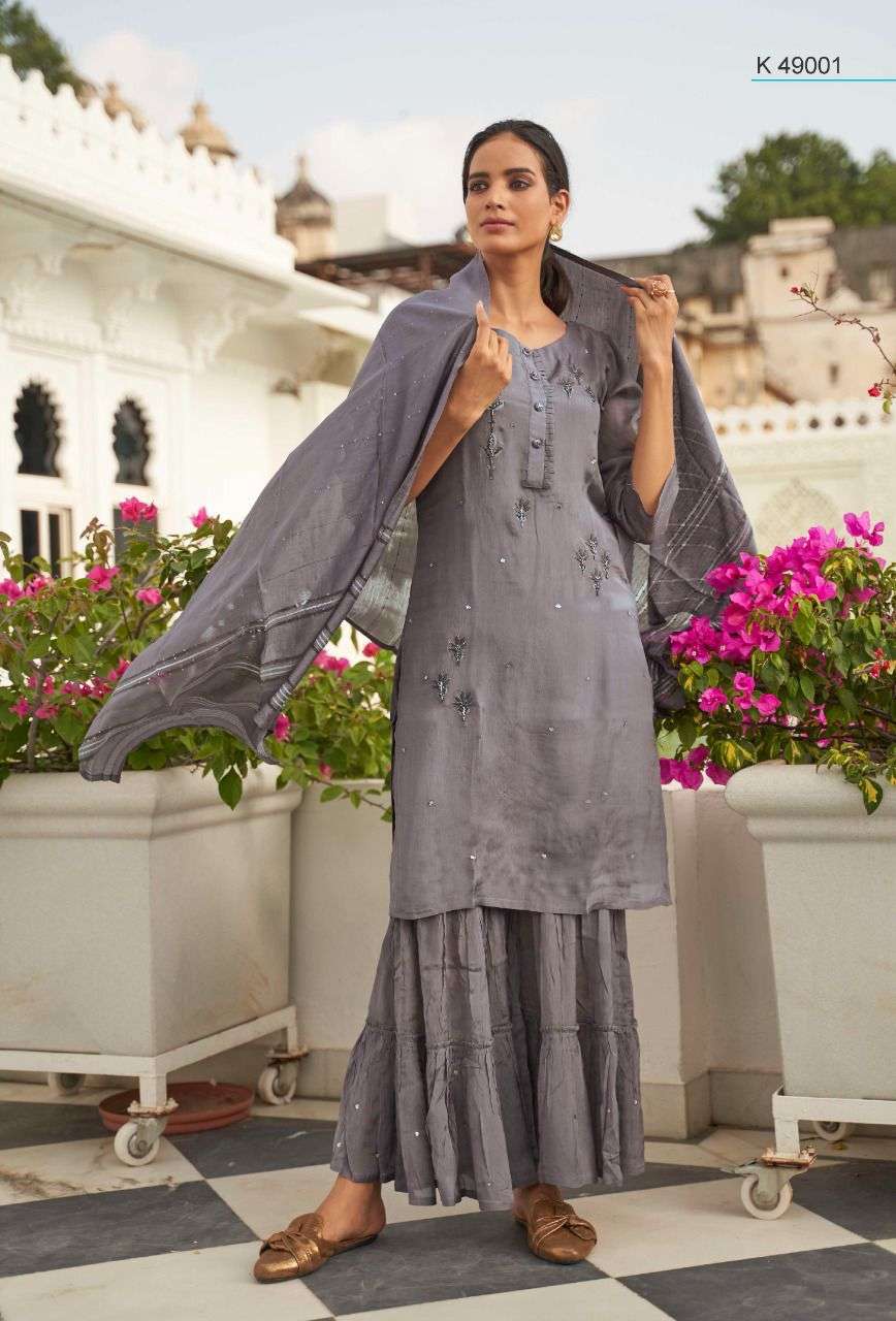 Nazma By Kalki 49001 To 49006 Series Beautiful Sharara Suits Colorful Stylish Fancy Casual Wear & Ethnic Wear Pure Viscose Silk With Work Dresses At Wholesale Price