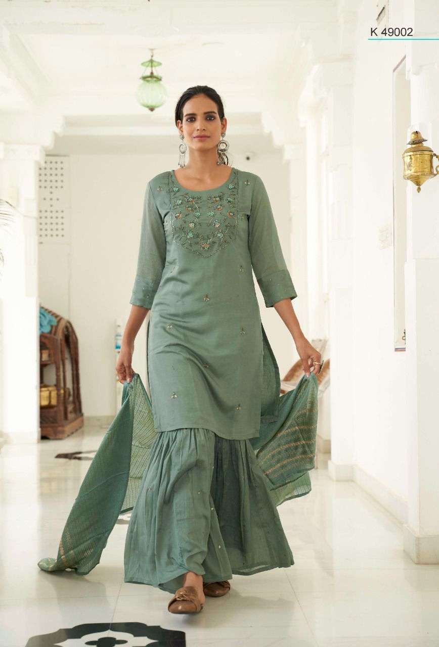 Nazma By Kalki 49001 To 49006 Series Beautiful Sharara Suits Colorful Stylish Fancy Casual Wear & Ethnic Wear Pure Viscose Silk With Work Dresses At Wholesale Price
