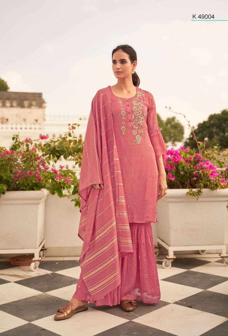 Nazma By Kalki 49001 To 49006 Series Beautiful Sharara Suits Colorful Stylish Fancy Casual Wear & Ethnic Wear Pure Viscose Silk With Work Dresses At Wholesale Price