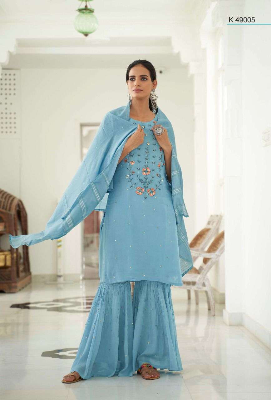 Nazma By Kalki 49001 To 49006 Series Beautiful Sharara Suits Colorful Stylish Fancy Casual Wear & Ethnic Wear Pure Viscose Silk With Work Dresses At Wholesale Price