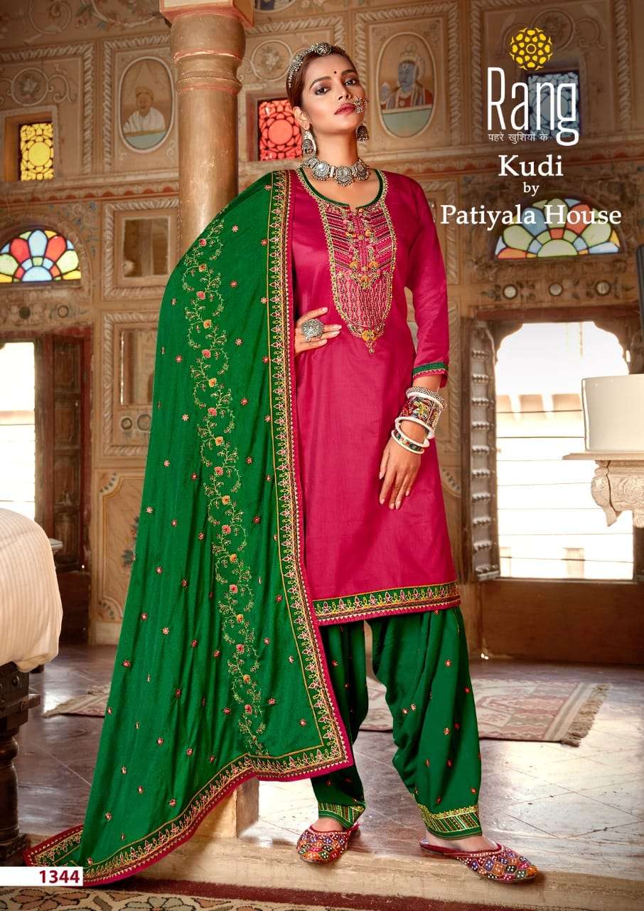 KUDI BY RANG 1341 TO 1344 SERIES BEAUTIFUL PATIYALA SUITS COLORFUL STYLISH FANCY CASUAL WEAR & ETHNIC WEAR JAM SILK WITH WORK DRESSES AT WHOLESALE PRICE