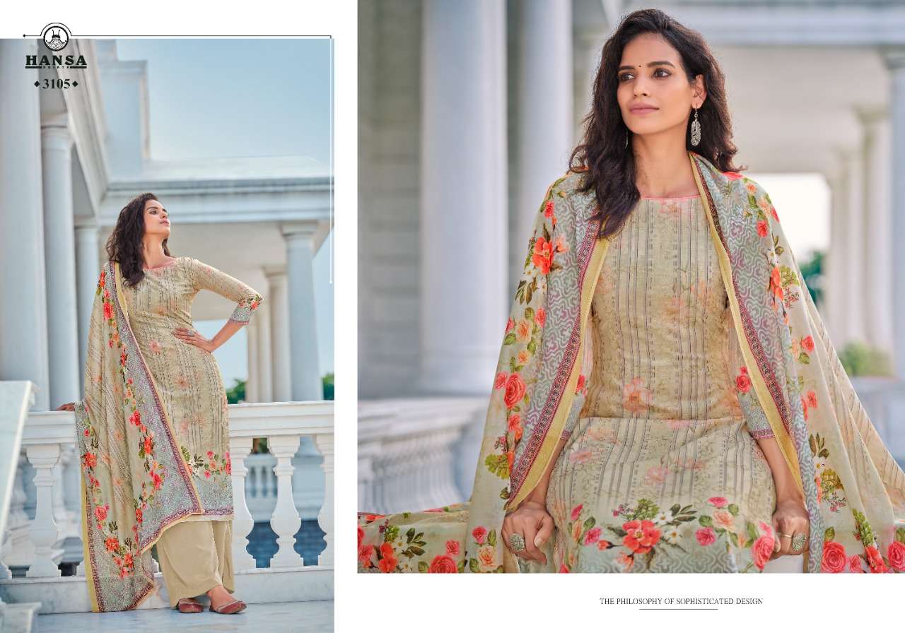 HIDAYA SUVARNA BY HANSA PRINT 3101 TO TO 3106 SERIES DESIGNER SUITS COLLECTION BEAUTIFUL STYLISH FANCY COLORFUL PARTY WEAR & ETHNIC WEAR COTTON DIGITAL PRINT DRESSES AT WHOLESALE PRICE
