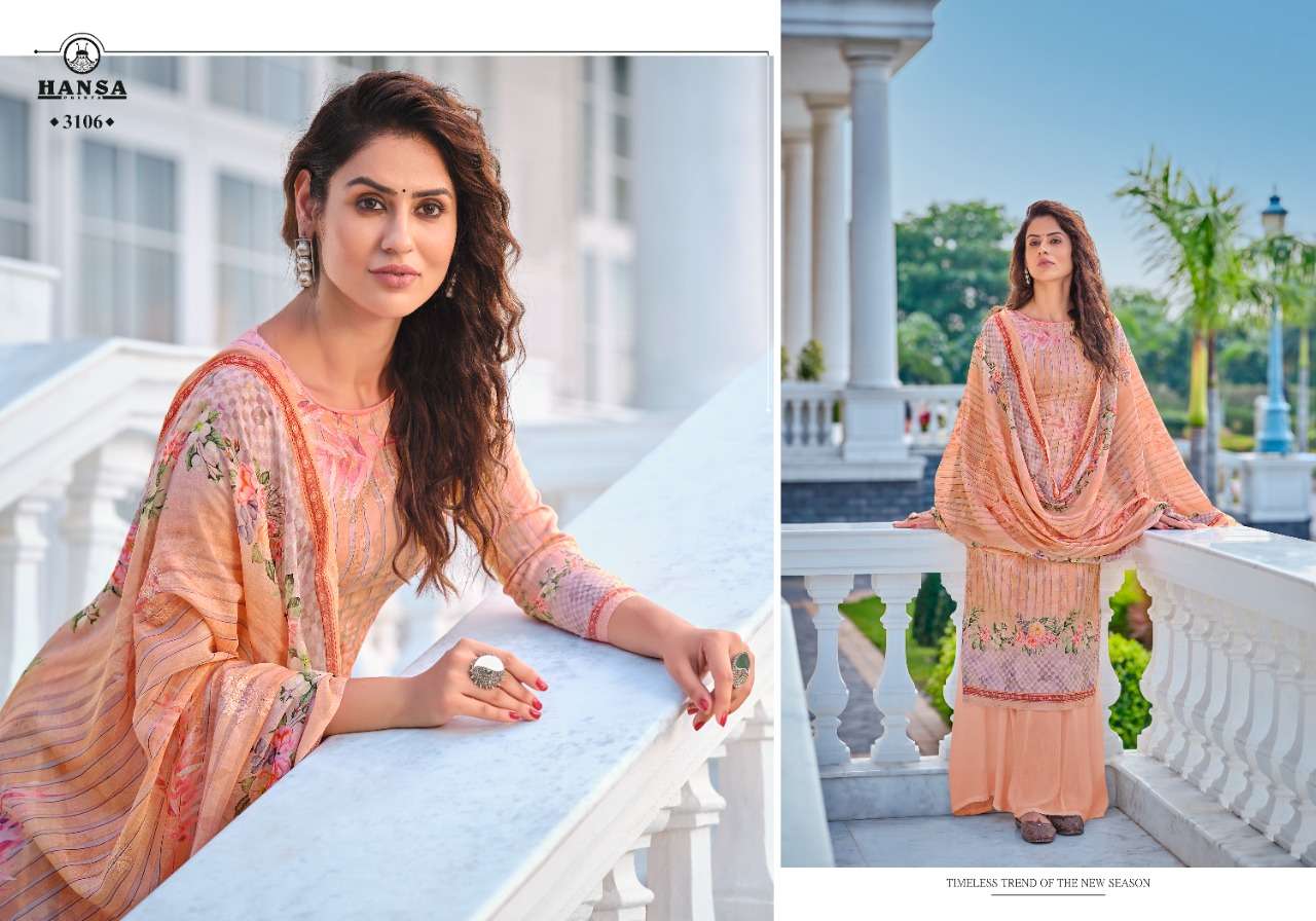 HIDAYA SUVARNA BY HANSA PRINT 3101 TO TO 3106 SERIES DESIGNER SUITS COLLECTION BEAUTIFUL STYLISH FANCY COLORFUL PARTY WEAR & ETHNIC WEAR COTTON DIGITAL PRINT DRESSES AT WHOLESALE PRICE