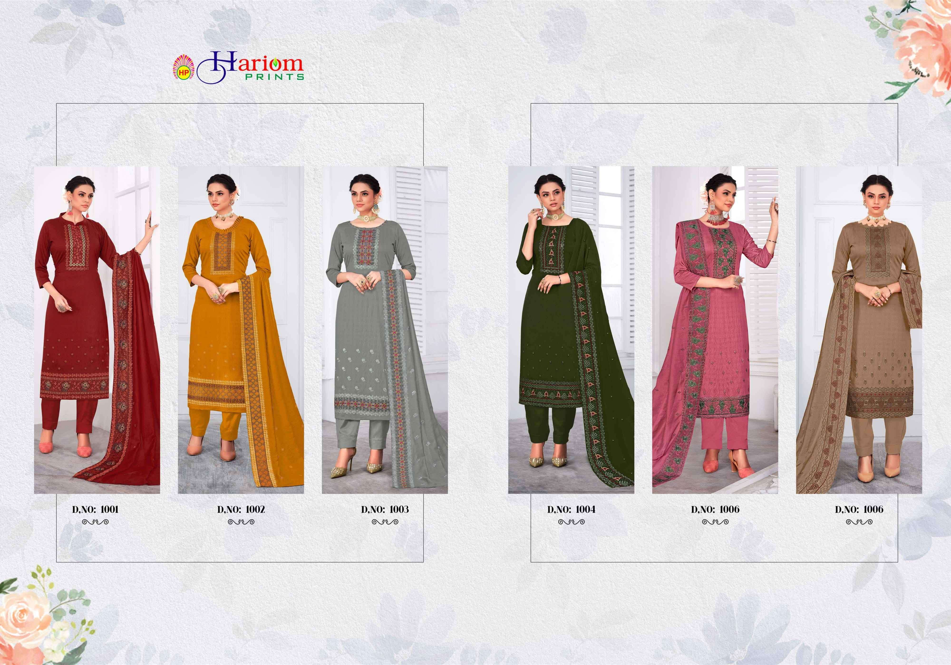 ZAHAK BY HARIOM PRINTS 1001 TO 1006 SERIES BEAUTIFUL STYLISH SUITS FANCY COLORFUL CASUAL WEAR & ETHNIC WEAR & READY TO WEAR SOFT SATIN DRESSES AT WHOLESALE PRICE