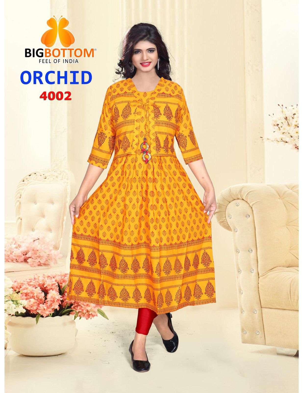 ORCHID VOL-4 BY BIG BOTTOM 4001 TO 4006 SERIES DESIGNER STYLISH FANCY COLORFUL BEAUTIFUL PARTY WEAR & ETHNIC WEAR COLLECTION RAYON GOLD FOIL KURTIS AT WHOLESALE PRICE